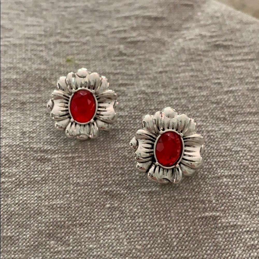Silver and Ruby Earrings (Costume Jewelry)